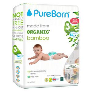 PureBorn Size 3 Organic Bamboo Diapers - (5.5-8 kg)