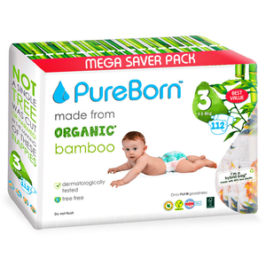 PureBorn Size 3 Organic Bamboo Diapers - (5.5-8 kg)