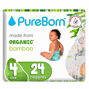 PureBorn Size 4 Organic Bamboo Diapers - (7-12 kg)