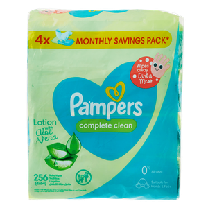 مناديل مبللة للأطفال كومبليت كلين الغنية بلوشن الألوفيرا لليدين والوجه من بامبرز