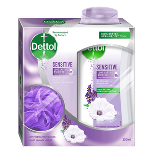 Dettol Sensitive Skin Anti-Bacterial Body Wash & Loofah With Lavender & White Musk Scent