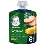 Gerber Organic Apple, Banana, Blueberry & Blackberry Puree - (From 6 Months)