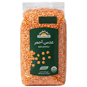 عدس أحمر عضوي من أرض الطبيعة