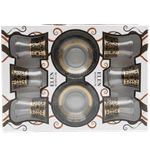 مجموعة أكواب شاي بريميوم مع أطباق سوداء وذهبية