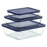 Pyrex 3 In 1 Rectangular Glass Containers - Blue