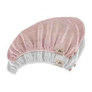 Done By Joe's Organic Bamboo Charcoal Fiber Hair Towel - Dusty Pink & Dusty Grey