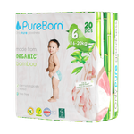 PureBorn Size 6 Organic Bamboo Diapers - (16-20 kg)