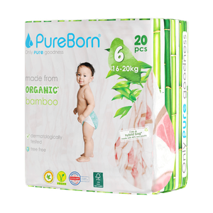 PureBorn Size 6 Organic Bamboo Diapers - (16-20 kg)