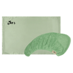 Done By Joe's Hair Towel & Satin Pillowcase Set - Pistachio Green