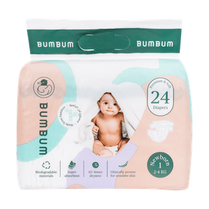 BumBum Size 1 Organic Bamboo NewBorn Diapers - (2-4 kg)