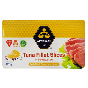 Alwazzan Black Pepper & Garlic Tuna Fillet Slices In Sunflower Oil