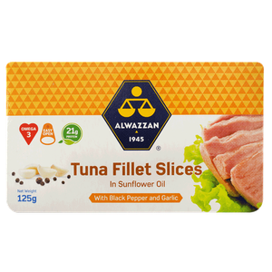 Alwazzan Black Pepper & Garlic Tuna Fillet Slices In Sunflower Oil