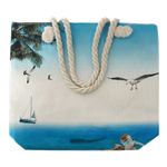 Bows & Dots Beach Bag Double Rope Handle - Blue & White