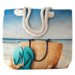 Bows & Dots Beach Bag Double Rope Handle Multicolor - Blue, White & Sand