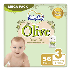 Babyjoy Medium Diapers Mega Pack Olive Oil Size 3 - (6 to 12 kg)