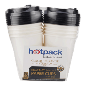 Hotpack  Heavy Duty Paper Cups White With Black Lid 