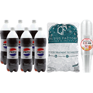 Pepsi Zero + Ice Cubes + Plastic Cups With Lids