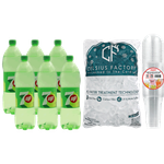 7Up + Ice Cubes + Plastic Cups With Lids