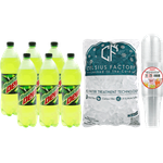 Mountain Dew + Ice Cubes + Plastic Cups With Lids