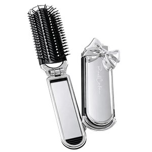 Bows & Dots Foldable Travel Comb With Mirror - Silver