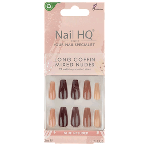 Nail HQ Long Coffin False Nails - Mixed Nude