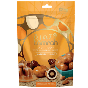 Tamrah Almond Stuffed Date Coated in Caramel & White Chocolate