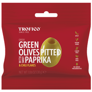 Trofico Greek Green Pitted Olives with Paprika & Chili Flakes