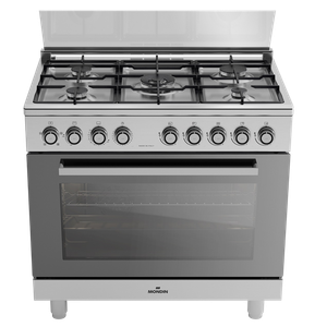 فرن غاز Mondin قياس 90×60 - ‏5 شعلات - أمان كامل - ستانلس ستيل - مروحة