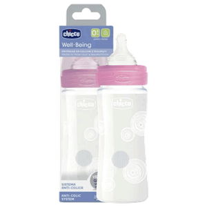 Chicco Well-Being Pink Glass Bottle - (0+ Months)