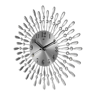 Chinatown Modern Decorative Sunburst Wall Clock with Crystal Accents - Silver