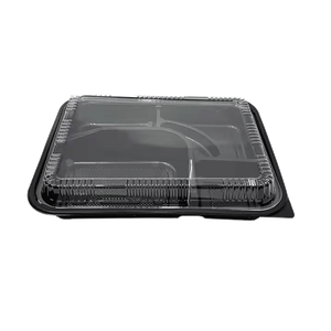 Chinatown 5 Compartment Disposable Plastic Food Container with Lid - 26.5 x 20.5 x 5 cm