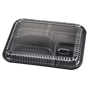 Chinatown 5 Compartment Disposable Plastic Food Container with Lid - 26 x 20 x 6 cm
