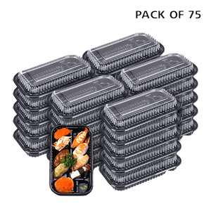 Chinatown 4 Compartment Disposable Plastic Food Container with Lid - 23 x 13 x 5.5 cm