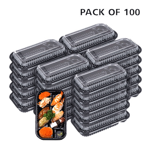 Chinatown 4 Compartment Disposable Plastic Food Container with Lid - 23 x 13 x 5.5 cm