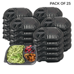 Chinatown 3 Compartment Disposable Plastic Food Container with Lid - 23.5 x 21 x 5.5 cm