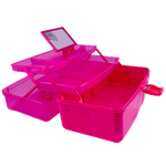 Chinatown Portable Lightweight Plastic Storage Organiser Box With Mirror - Pink