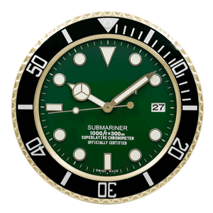 ساعة حائط فاخرة بإطار من الستانلس ستيل من تشاينا جاردن - أخضر وذهبي