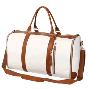 Chinatown 2 in 1 Leather Travel Duffel Bag & Hanger with Shoe Compartment - White