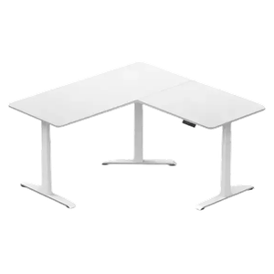 مكتب كهربائي قابل لتعديل الارتفاع بشكل L بثلاثة أرجل وتصميم مريح من غامفيتي - أبيض