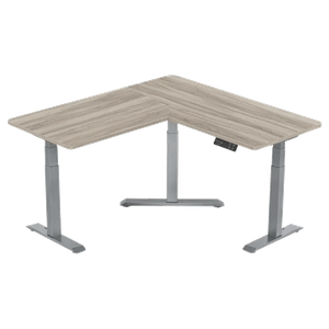 مكتب كهربائي قابل لتعديل الارتفاع بشكل L بثلاثة أرجل وتصميم مريح من غامفيتي - رمادي/أبيض