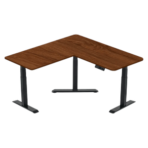 مكتب كهربائي قابل لتعديل الارتفاع بشكل L بثلاثة أرجل وتصميم مريح من غامفيتي - بني