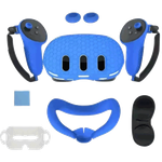 طقم سيليكون لنظارة ميتا كويست 3 مع حقيبة بولي بروبيلين - أزرق