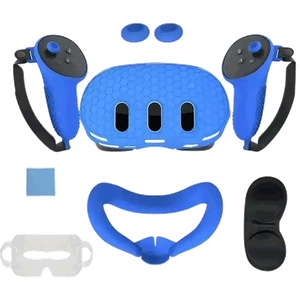 طقم سيليكون لنظارة ميتا كويست 3 مع حقيبة بولي بروبيلين - أزرق