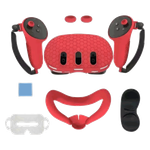 طقم سيليكون لنظارة ميتا كويست 3 مع حقيبة بولي بروبيلين - أحمر