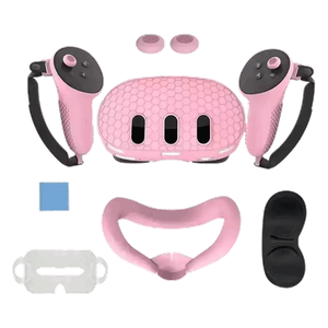 طقم سيليكون لنظارة ميتا كويست 3 مع حقيبة بولي بروبيلين - وردي