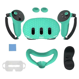 طقم سيليكون لنظارة ميتا كويست 3 مع حقيبة بولي بروبيلين - أخضر