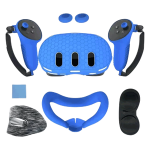 طقم سيليكون 7 في 1 لنظارة ميتا كويست 3 مع حقيبة بولي بروبيلين - أزرق