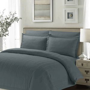 طقم لحاف فندقي مخطط بحجم كوين من كانون - أزرق