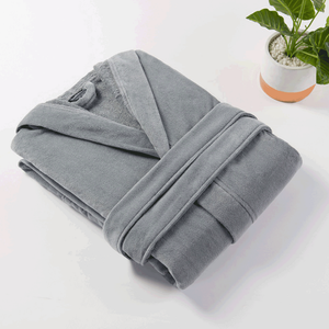 Cannon Medium Solid Maxi Bathrobe with Hood - Grey