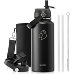 Buzio Duet Series Water Bottle with 2 Lids & Sleeve - Black